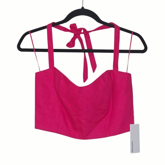 Reformation Orzo Set Corvette Pink Linen Two Piece Top Skirt Size 6 - Picture 5 of 12